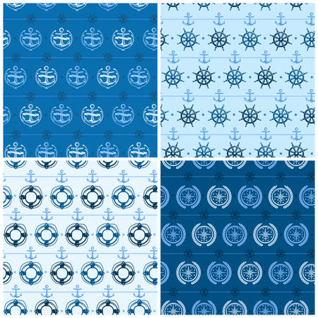 Nautical background, seamless white blue pattern, vector marine illustration.のイラスト素材