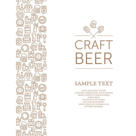 Vintage banner for craft brewery, linear icons and text, vector illustrationのイラスト素材
