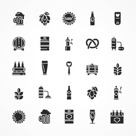 Set of black beer icons isolated on white, vector illustration for craft breweryのイラスト素材