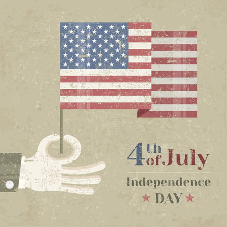 Hand holding American national flag on background, vector illustration for independents day celebrationのイラスト素材