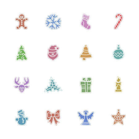 Christmas color icon set on white, vector illustration for New Year and Christmas designのイラスト素材