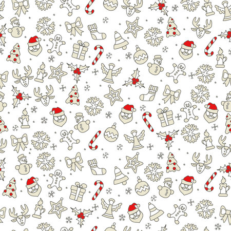 Christmas icons pattern in red and white, vector illustration for New Year and Christmas designのイラスト素材