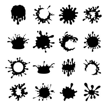 Black drops and splash, set of paint dripping liquid drips and flows downl, vector illustration for boring industryのイラスト素材