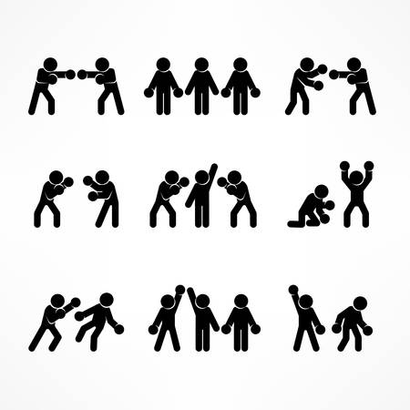 Boxing stick figures on white, boxer pictogram icon, vector illustration for sportのイラスト素材