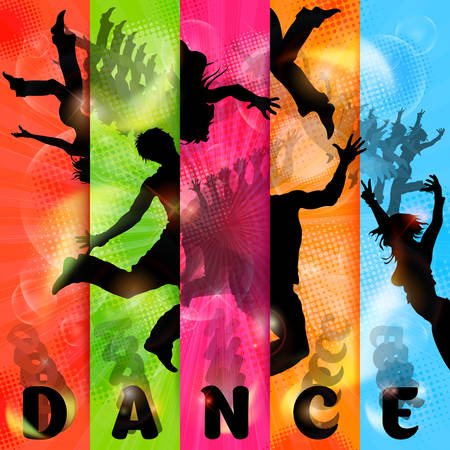 Activity dance figures color poster. Vector illustration of woman dancing, yoga, acrobatics, sportsのイラスト素材