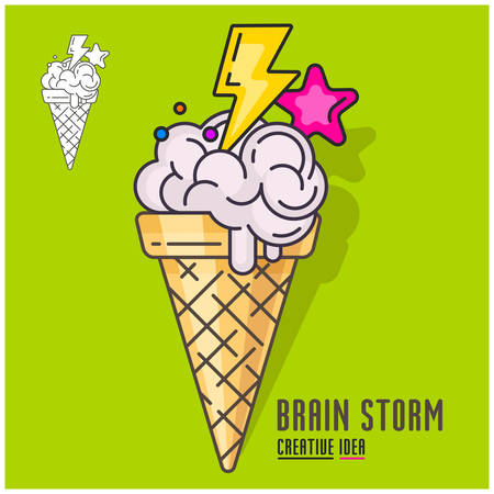 Brain ice-cream, ice cream brainstorming vector illustration in greenのイラスト素材