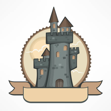 Color retro round castle logo emblem, antique royal building.のイラスト素材