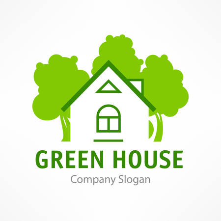 Green house logo, ecology estate concept, smart house.のイラスト素材