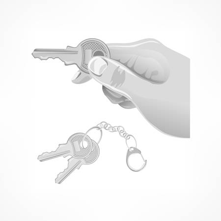 Buying or renting new apartment or car. Hand giving keys, flat style vector illustrationのイラスト素材