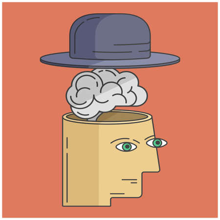 Brain activity concept, brain in human hat head, flat vector illustration.のイラスト素材