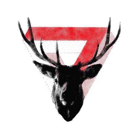 Abstract tattoo style dot art emblem with deer head geometric element and undercover symbols  illustrationのイラスト素材