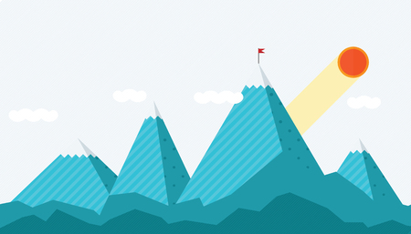 Abstract retro landscape with texture, flat, material design. Camping in retro vintage style. Retro poster. Mountain landscape. Mountain plains landscapeのイラスト素材