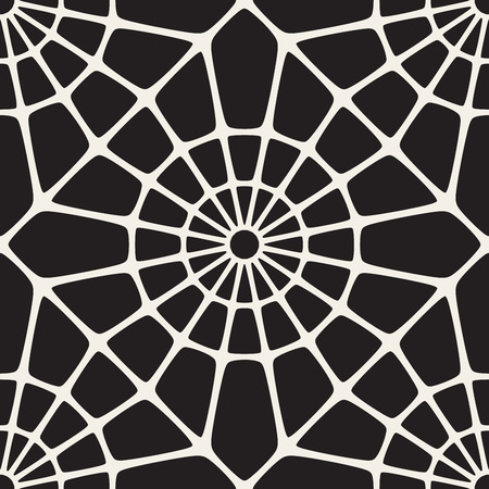 Vector Seamless Black and White Rounded Lace Ornamental Pattern. Abstract Geometric Background Designのイラスト素材