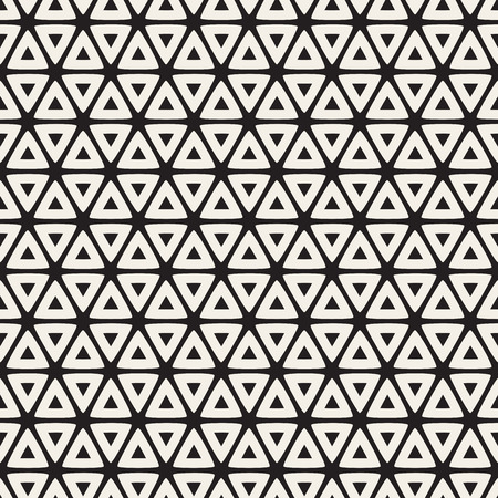 Vector Seamless Black And White Rounded Triangle Grid Pattern. Abstract Geometric Background Designのイラスト素材