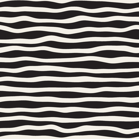 Vector Seamless Black and White Hand Drawn Stripes Pattern. Abstract Freehand Background Designのイラスト素材