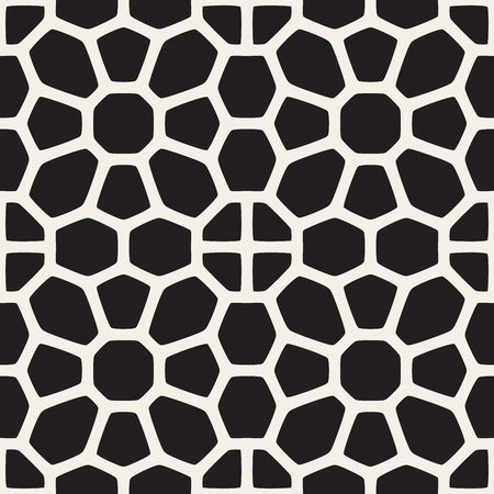 Vector Seamless Black and White Rounded Lace Pattern. Abstract Geometric Background Designのイラスト素材