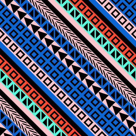 Retro color tribal seamless pattern. Fancy abstract geometric art print. Ethnic hipster ornamental lines backdrop.の写真素材