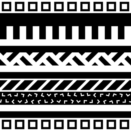 Seamless geometric pattern. Repeating ethnic ornamental design. Zigzag and stripe shapes elements. Modern black and white textureの写真素材