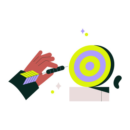 Target with dart symbolizing goal achievement, precision, and success. Flat vector illustration...