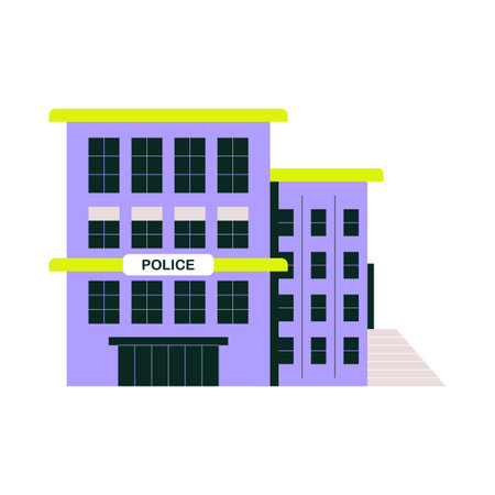 Police station building in flat vector illustration representing law enforcement services, isolated on white backgroundのイラスト素材