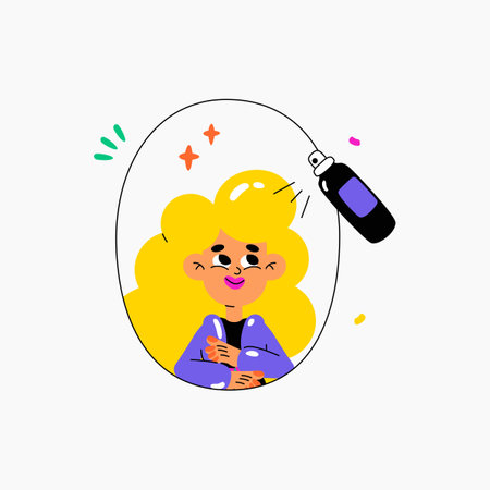 Woman getting her hair styled with hair spray, beauty treatment in flat vector illustration symbolizing salon service, hair care, and personal groomingのイラスト素材