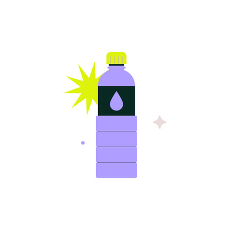 Water bottle with a droplet icon, isolated flat vector illustration symbolizing hydration, health, and fitnessのイラスト素材