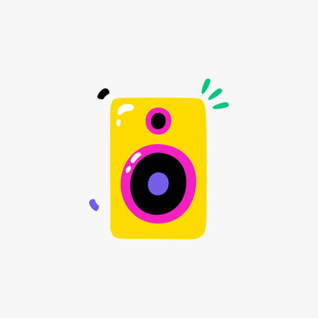 Yellow speaker in flat vector illustration symbolizing music, sound, and entertainment, isolated on white backgroundのイラスト素材