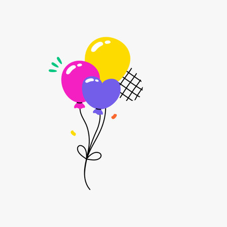 Colorful balloons in flat vector illustration symbolizing celebration, joy, and festive events, isolated on white backgroundのイラスト素材