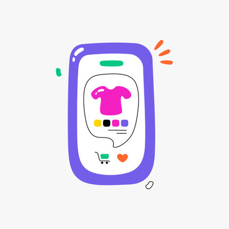 Smartphone displaying clothing item in flat vector illustration symbolizing online shopping, e commerce, and product selection, isolated on white backgroundのイラスト素材