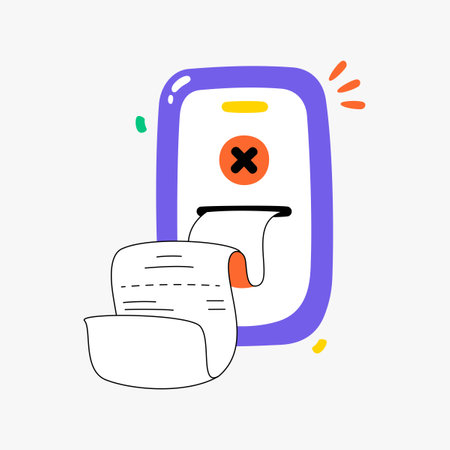 Printing receipt error from smartphone in flat vector illustration symbolizing technology, transaction, and digital issues, isolated on white backgroundのイラスト素材