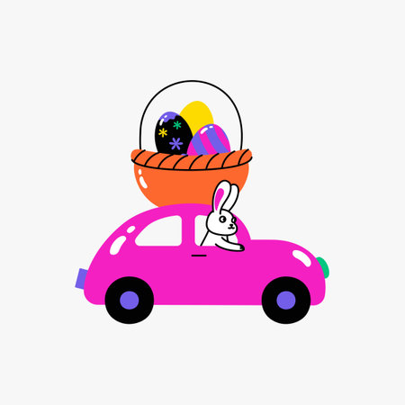 Easter bunny delivery in flat vector illustration symbolizing spring, celebration, and holiday cheer, isolated on white backgroundのイラスト素材