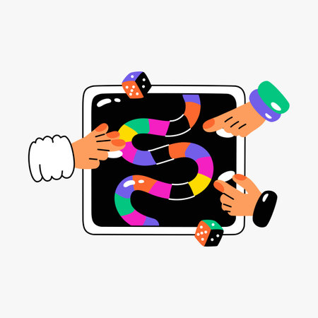 Board game with snakes and dice in flat vector illustration symbolizing strategy, fun, and...