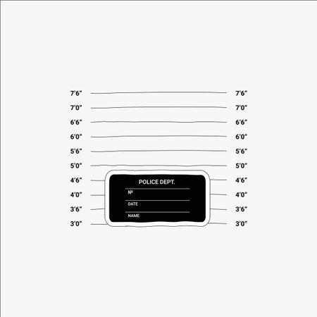 Police lineup background with height chart in flat vector illustration symbolizing criminal identification and law enforcement, isolated on white background.のイラスト素材
