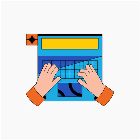 Hands typing on a digital keyboard in flat vector illustration symbolizing online work, content creation, and typing, isolated on white background.のイラスト素材