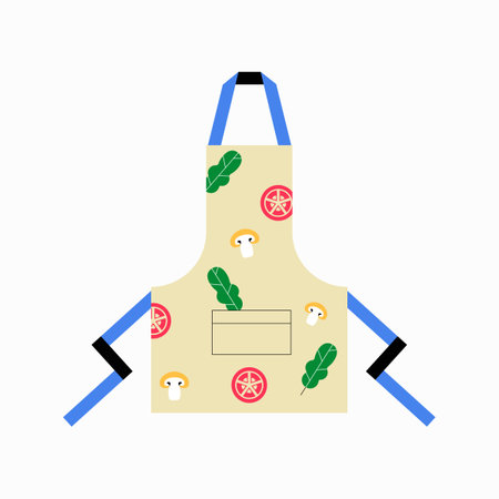 Apron with vegetable pattern in flat vector illustration symbolizing cooking, food preparation, and kitchen essentials, isolated on white background.のイラスト素材