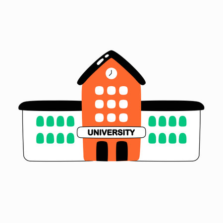 University building in flat vector illustration symbolizing higher education, learning, and academic achievement, isolated on white backgroundのイラスト素材