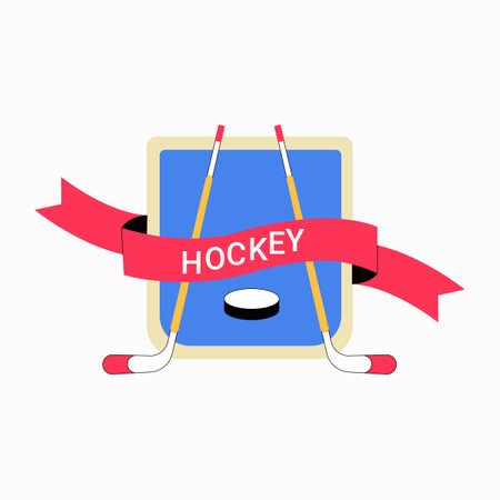 Hockey equipment with sticks and puck in flat vector illustration symbolizing sports, competition, and teamwork, isolated on white backgroundのイラスト素材