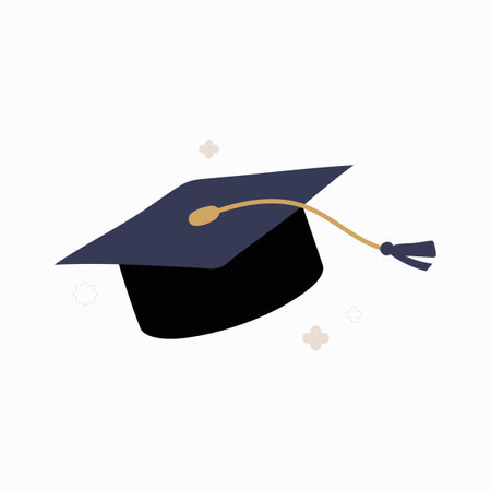 Graduation cap in flat vector illustration symbolizing academic success, education, and achievement, isolated on white background.のイラスト素材