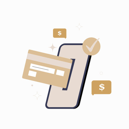 Credit card and smartphone in flat vector illustration symbolizing online payment, ecommerce, and digital transactions, isolated on white background.のイラスト素材