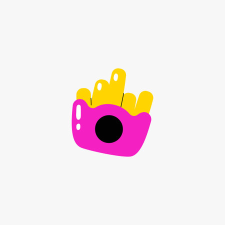 French Fries In A Pink Container In Flat Vector Illustration Symbolizing Fast Food, Snacks, And...