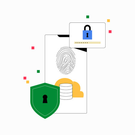Smartphone With Fingerprint Scanner And Shield In Flat Vector Illustration Symbolizing...