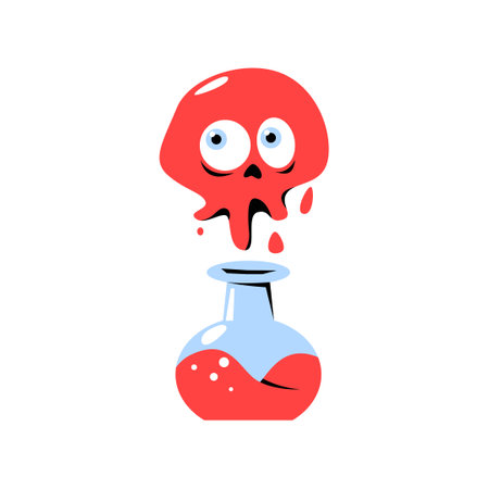 Melting Skull Over A Potion Bottle In Flat Vector Illustration Symbolizing Poison, Halloween, And Magical Concoctions, Isolated On White Background.のイラスト素材
