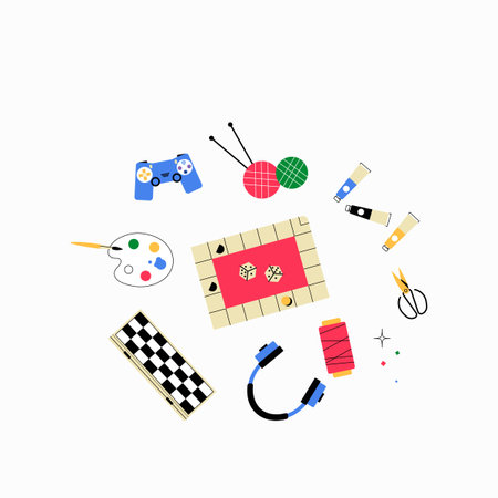 Hobbies And Games Collection In Flat Vector Illustration Symbolizing Leisure, Creativity, And Fun,...
