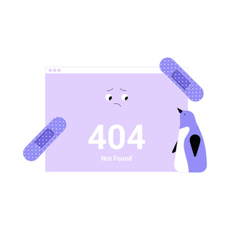 404 Error Page With Sad Face And Penguin In Flat Vector Illustration Symbolizing Not Found Content,...