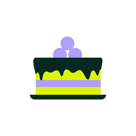 Celebration cake with layered design and topping, symbolizing birthday or festive occasion, flat...