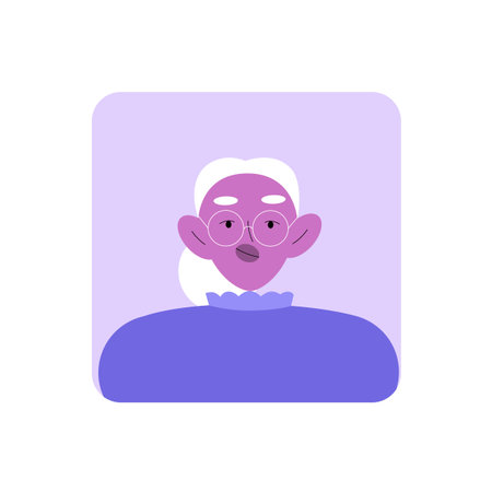 Elderly Woman Avatar With Glasses In Flat Vector Illustration Symbolizing Wisdom, Grace, And Elderly Experience, Isolated On White Backgroundのイラスト素材