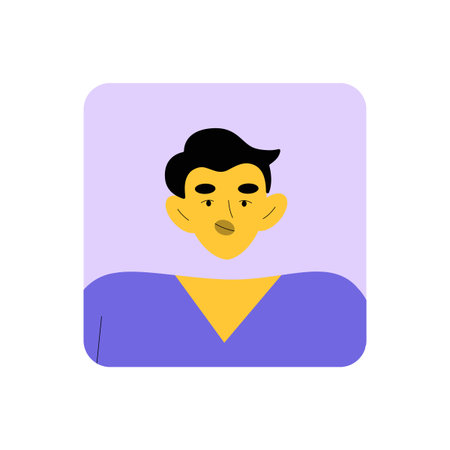 Portrait Of Male Character With Short Hair In Flat Vector Illustration Symbolizing Simplicity And...