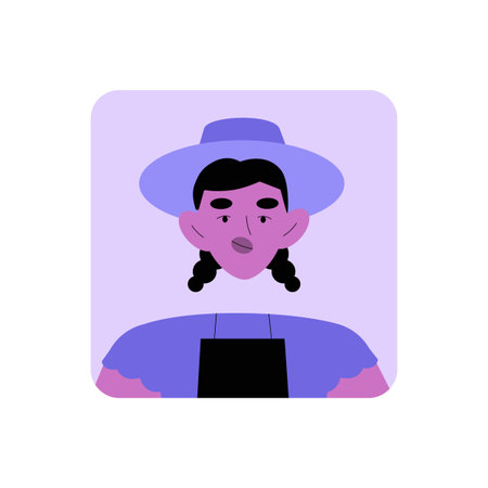 Female Farmer Avatar With Hat And Braids In Flat Vector Illustration Symbolizing Agriculture, Rural...