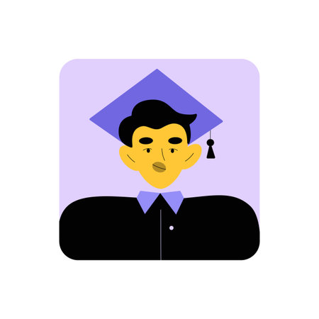 Male Graduate Avatar Wearing Cap And Gown In Flat Vector Illustration Symbolizing Education,...