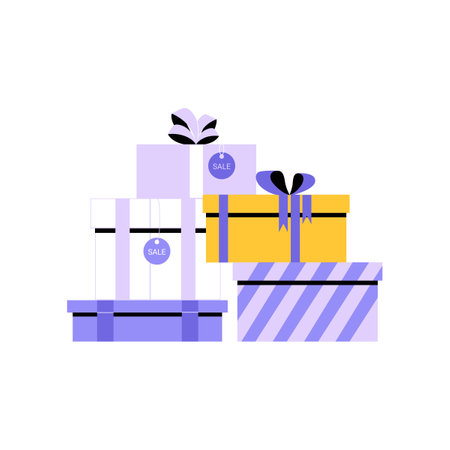 Stack Of Birthday Gifts In Flat Vector Illustration Symbolizing Celebration, Joy, And Special Occasion, Isolated On White Backgroundのイラスト素材